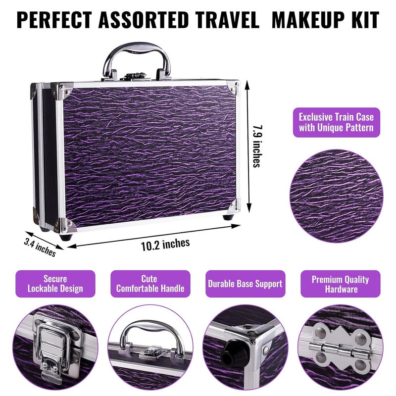 CHARMCODE Makeup Kit for Teen Girls & Women Full Kit, Beauty Train Case with Starter Cosmetic Set, Make Up Valentine Gift Box with Eyeshadow,Lipgloss,Highlighter,Blush,Lip&Eye Pencils,Brush & More(Purple) - Image 4